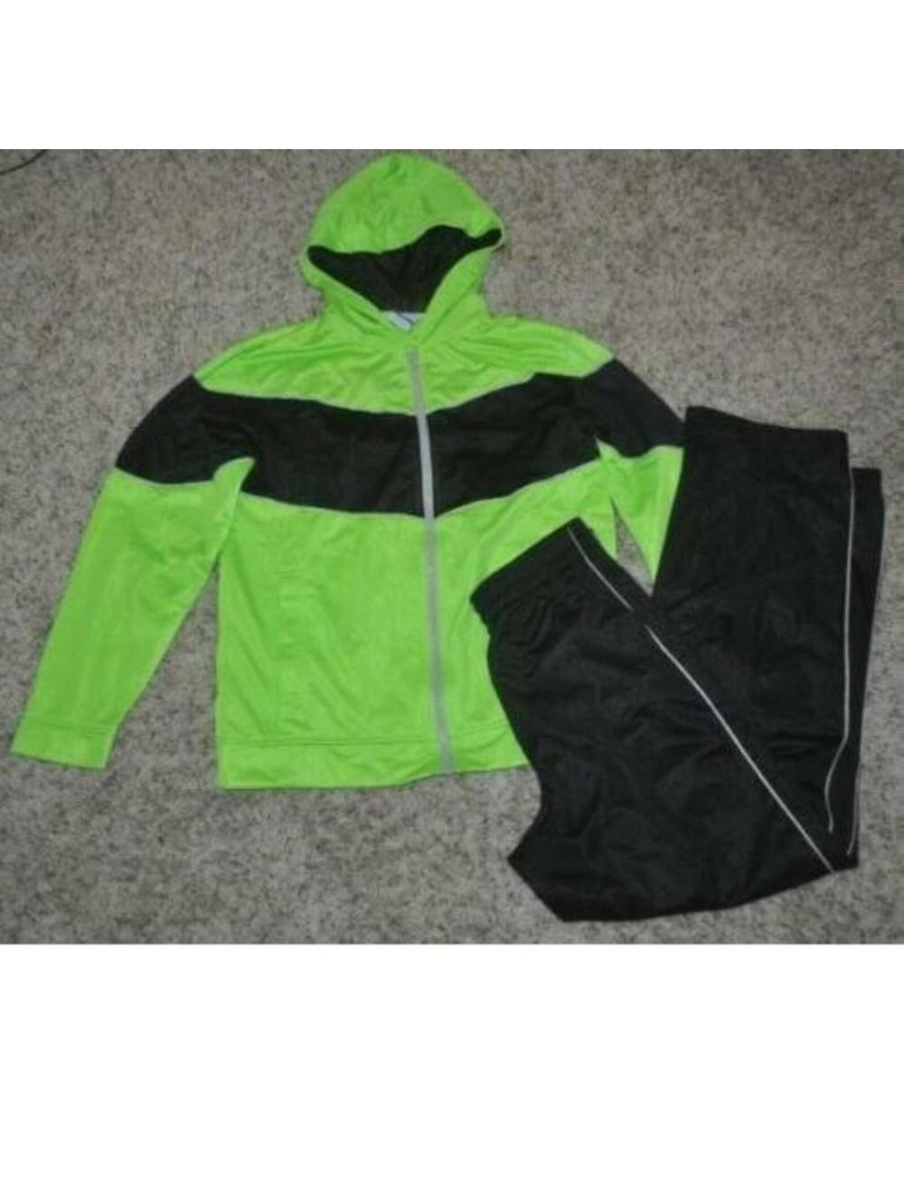 Starter Track Pants & Jacket Boys 14/16 Black Green Zip Up 2 Pc Athletic Set